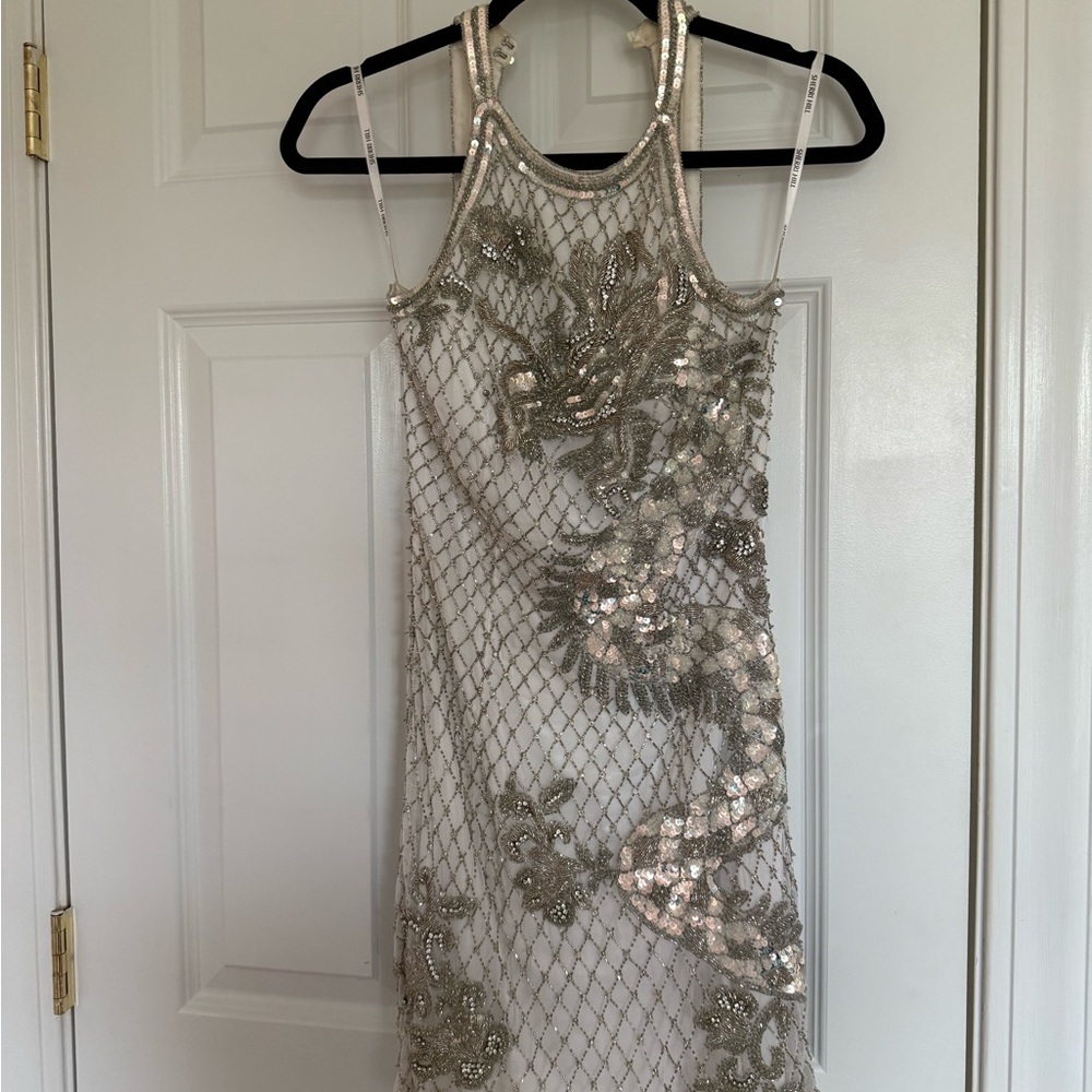 Sherri Hill Silver Sequin Mini Dress